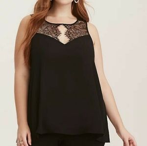 Black Lace Inset Woven Georgette Blouse